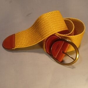 Fossil Mustard Woven Belt with Brass Buckle (30-32” fit)